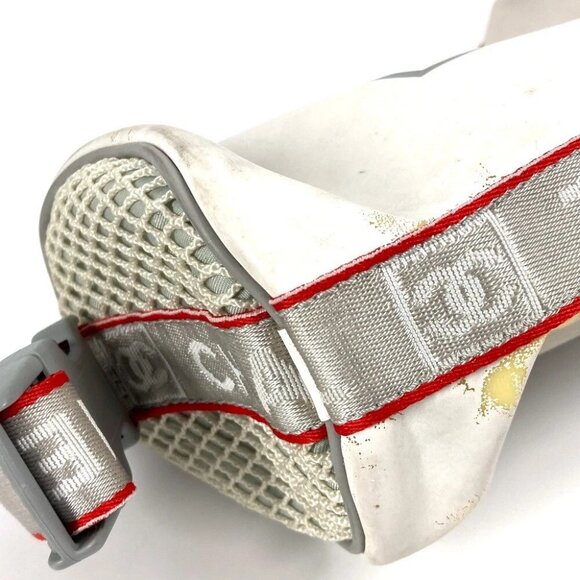 CHANEL Sports Logo mini Bag cylindrical pouch Shoulder Bag Nylon White/Red - Picture 9 of 12